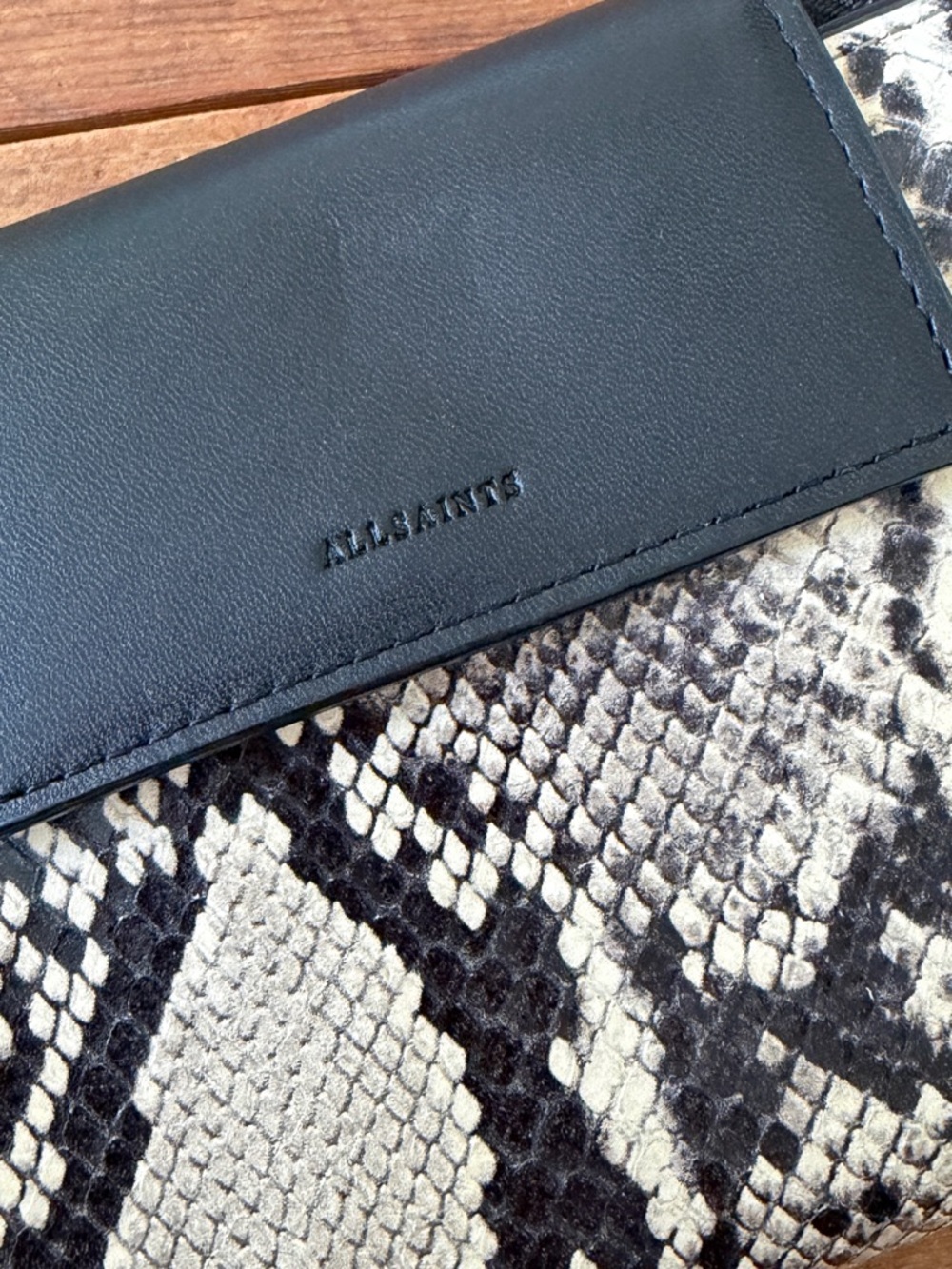 All Saints Silver Suede snake skin wallet